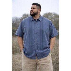 Van Heusen Mens XL 17-17.5 Blue Button Up Shirt Short Sleeve Casual Office